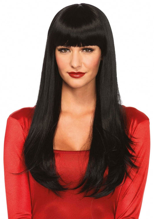 Peruca lunga si dreapta cu breton neagra Leg Avenue 64 cm